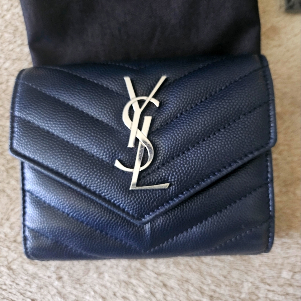 YSL trifold wallet Navy Blue